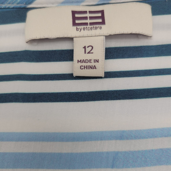 E3 by Etcetera Striped Low Cut V-Neck Soft Blouse Womens Sz 12 - Picture 4 of 11